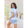 imageEkouaer Womens Satin Nightshirt Button Down Sleepshirt Silk Short Sleeve Nightgown Boyfriend Notch Collar SleepwearLight Blue
