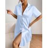 imageEkouaer Womens Satin Nightshirt Button Down Sleepshirt Silk Short Sleeve Nightgown Boyfriend Notch Collar SleepwearLight Blue