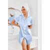 imageEkouaer Womens Satin Nightshirt Button Down Sleepshirt Silk Short Sleeve Nightgown Boyfriend Notch Collar SleepwearLight Blue