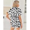 imageEkouaer Womens Silk Satin Pajama Sets 2 Piece Button Down Silk Pjs Shorts Sets Short Sleeve Loungewear Soft Sleepwear SXXLCow Print