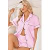 imageEkouaer Womens Silk Satin Pajama Sets 2 Piece Button Down Silk Pjs Shorts Sets Short Sleeve Loungewear Soft Sleepwear SXXLPink
