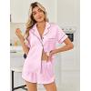 imageEkouaer Womens Silk Satin Pajama Sets 2 Piece Button Down Silk Pjs Shorts Sets Short Sleeve Loungewear Soft Sleepwear SXXLPink
