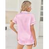 imageEkouaer Womens Silk Satin Pajama Sets 2 Piece Button Down Silk Pjs Shorts Sets Short Sleeve Loungewear Soft Sleepwear SXXLPink