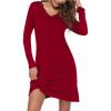 imageEkouaer Long Sleeve Nightgowns for Women Sexy Lace Night Shirt V Neck Sleep Shirt Soft SleepwearWine Red