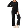 imageEkouaer Lounge Sets for Women Ribbed Knit Pajama Sets 2 Piece Long Sleeve Pjs Soft Loungewear Outfits with PocketsBlack