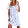 imageEkouaer Nightgowns for Women Pleated Sleep Shirts Short Sleeve Night Shirts Lace Trim Night Gown Ladies Sleep DressFloral Light Blue