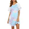 imageEkouaer Nightgowns for Women Short Sleeve Sleepshirts Crew Neck Nightshirts Color Block Pajamas Dress Soft SleepwearPurple Tie Dye