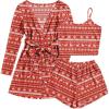 imageEkouaer Pajamas for Women Set 3 Piece Lounge Set Soft Pajama Sets Waffle Knit Tank Top and Shorts Cardigan with Pockets SXXLRed Christmas Pattern