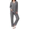 imageEkouaer Womens Fleece Pajama Sets Long Sleeve Button Down Twopiece Sleepwear Soft Lounge SetDeep Grey