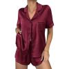 imageEkouaer Womens Silk Satin Pajama Sets 2 Piece Button Down Silk Pjs Shorts Sets Short Sleeve Loungewear Soft Sleepwear SXXLWine Red
