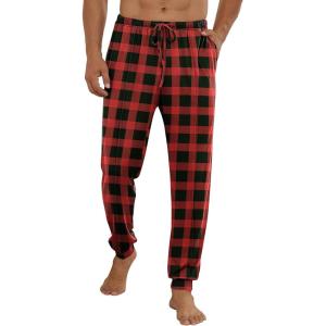 imageEkouaer Mens Pajama Pants Ultra Lightweight Pjs Bottoms Soft Sleep Jogger Pants with Pocket DrawstringRed Plaid