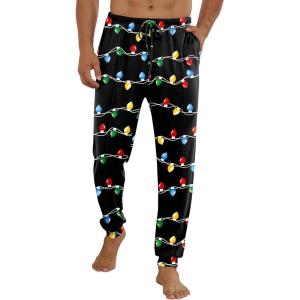 imageEkouaer Mens Pajama Pants Ultra Lightweight Pjs Bottoms Soft Sleep Jogger Pants with Pocket DrawstringXmas Light Bulbs