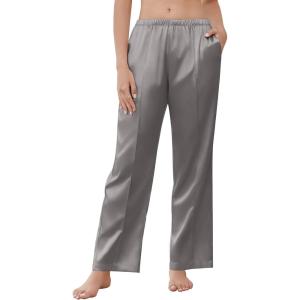 imageEkouaer Womens Silk Satin Pajama Pants Comfy Pj Pants for Women Elastic Waist Ladies Sleep Bottoms with Side PocketsDark Gray