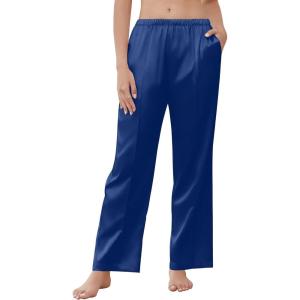 imageEkouaer Womens Silk Satin Pajama Pants Comfy Pj Pants for Women Elastic Waist Ladies Sleep Bottoms with Side PocketsNavy Blue