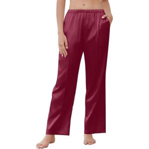 imageEkouaer Womens Silk Satin Pajama Pants Comfy Pj Pants for Women Elastic Waist Ladies Sleep Bottoms with Side PocketsWine Red