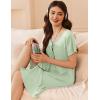 imageEkouaer Womens Cotton Nightgown Ladies Short Sleeve Sleepshirt V Neck Button Down Night Gowns Casual House DressLight Green