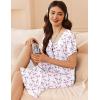 imageEkouaer Womens Cotton Nightgown Ladies Short Sleeve Sleepshirt V Neck Button Down Night Gowns Casual House DressPink Floral