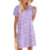 imageEkouaer Womens Cotton Nightgown Ladies Short Sleeve Sleepshirt V Neck Button Down Night Gowns Casual House DressPurple Floral