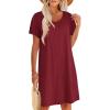 imageEkouaer Womens Cotton Nightgown Ladies Short Sleeve Sleepshirt V Neck Button Down Night Gowns Casual House DressWine Red