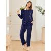 imageEkouaer 2 Pack Women Pajama Long Sleeve Sleepwear Soft Loungewear Pjs Sets with Pockets SXXLNavy Blue DotsLeopard Print