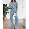 imageEkouaer Lounge Sets for Women Long Sleeve Knit Ribbed Pajama Sets 2 Piece Casual Loungewear with PocketsLight Blue