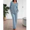 imageEkouaer Lounge Sets for Women Long Sleeve Knit Ribbed Pajama Sets 2 Piece Casual Loungewear with PocketsLight Blue