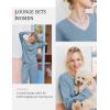imageEkouaer Lounge Sets for Women Long Sleeve Knit Ribbed Pajama Sets 2 Piece Casual Loungewear with PocketsLight Blue