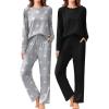 imageEkouaer 2 Pack Women Pajama Long Sleeve Sleepwear Soft Loungewear Pjs Sets with Pockets SXXLBlackGrey Star Print