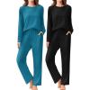 imageEkouaer 2 Pack Women Pajama Long Sleeve Sleepwear Soft Loungewear Pjs Sets with Pockets SXXLBlue GreenBlack