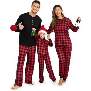 imageEkouaer Family Christmas Pajamas Matching Sets Womens Mens Pjs Long Sleeve Sleepwear Holiday Lounge SetsBlack Redbuffalo Plaid
