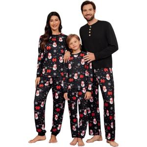 imageEkouaer Family Christmas Pajamas Matching Sets Womens Mens Pjs Long Sleeve Sleepwear Holiday Lounge SetsBlack Snowman and Snowflake