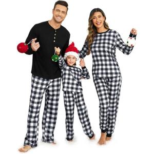 imageEkouaer Family Christmas Pajamas Matching Sets Womens Mens Pjs Long Sleeve Sleepwear Holiday Lounge SetsBlack Whitebuffalo Plaid