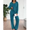 imageEkouaer Lounge Sets for Women Long Sleeve Knit Ribbed Pajama Sets 2 Piece Casual Loungewear with PocketsGreen Blue