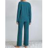 imageEkouaer Lounge Sets for Women Long Sleeve Knit Ribbed Pajama Sets 2 Piece Casual Loungewear with PocketsGreen Blue