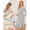 imageEkouaer Maternity Nursing Gown and Robe Set Labor Delivery Nursing Nightgowns for Breastfeeding Pregnancy ClothesLight Grey Stripe