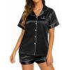 imageEkouaer Silk Pajamas for Women Short Sleeve Sleepwear Soft Button Down Loungewear 2 Piece Satin Pjs Shorts SetBlack