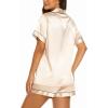 imageEkouaer Silk Pajamas for Women Short Sleeve Sleepwear Soft Button Down Loungewear 2 Piece Satin Pjs Shorts SetChampagne