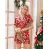 imageEkouaer Silk Pajamas for Women Short Sleeve Sleepwear Soft Button Down Loungewear 2 Piece Satin Pjs Shorts SetChristmas Red