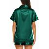imageEkouaer Silk Pajamas for Women Short Sleeve Sleepwear Soft Button Down Loungewear 2 Piece Satin Pjs Shorts SetDark Green