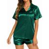 imageEkouaer Silk Pajamas for Women Short Sleeve Sleepwear Soft Button Down Loungewear 2 Piece Satin Pjs Shorts SetDark Green