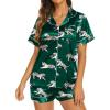 imageEkouaer Silk Pajamas for Women Short Sleeve Sleepwear Soft Button Down Loungewear 2 Piece Satin Pjs Shorts SetDark Greentiger