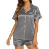 imageEkouaer Silk Pajamas for Women Short Sleeve Sleepwear Soft Button Down Loungewear 2 Piece Satin Pjs Shorts SetDark Grey