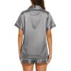 imageEkouaer Silk Pajamas for Women Short Sleeve Sleepwear Soft Button Down Loungewear 2 Piece Satin Pjs Shorts SetDark Grey