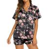 imageEkouaer Silk Pajamas for Women Short Sleeve Sleepwear Soft Button Down Loungewear 2 Piece Satin Pjs Shorts SetFloral Black Pink