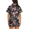 imageEkouaer Silk Pajamas for Women Short Sleeve Sleepwear Soft Button Down Loungewear 2 Piece Satin Pjs Shorts SetFloral Black Pink