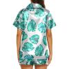 imageEkouaer Silk Pajamas for Women Short Sleeve Sleepwear Soft Button Down Loungewear 2 Piece Satin Pjs Shorts SetFloral Green Leaves
