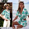 imageEkouaer Silk Pajamas for Women Short Sleeve Sleepwear Soft Button Down Loungewear 2 Piece Satin Pjs Shorts SetFloral Green Leaves