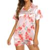 imageEkouaer Silk Pajamas for Women Short Sleeve Sleepwear Soft Button Down Loungewear 2 Piece Satin Pjs Shorts SetFloral Light Pink