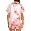 imageEkouaer Silk Pajamas for Women Short Sleeve Sleepwear Soft Button Down Loungewear 2 Piece Satin Pjs Shorts SetFloral Light Pink