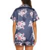 imageEkouaer Silk Pajamas for Women Short Sleeve Sleepwear Soft Button Down Loungewear 2 Piece Satin Pjs Shorts SetFloral Navy Pink
